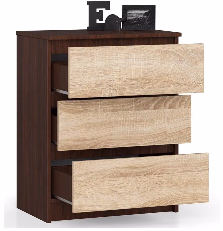 Comodino da 60 cm con 3 cassetti, credenza, mobile da 77 cm di altezza e 40 cm di profondità