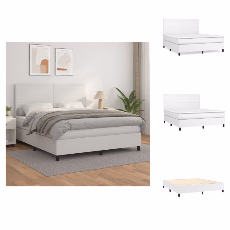 vidaXL Letto a molle con materasso bianco 160x200 cm in Pelle finta - Letti & strutture letto