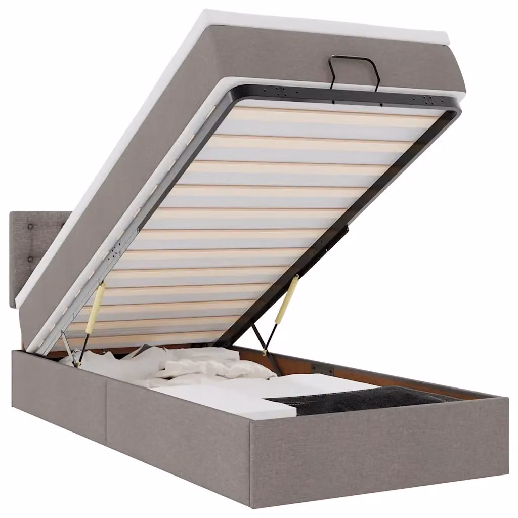 Letto con contenitore a sollevamento vidaXL in tessuto beige e grigio L: 200 cm, P: 80 cm, H: 88 cm – 2