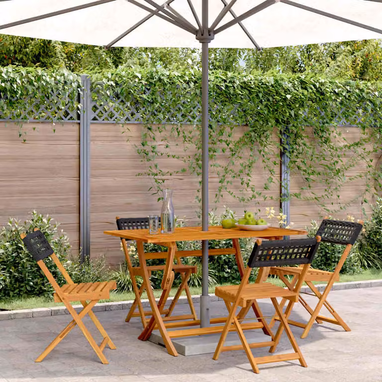 Set di 4 sedie pieghevoli vidaXL in polyrattan nero e legno di acacia oliato con braccioli