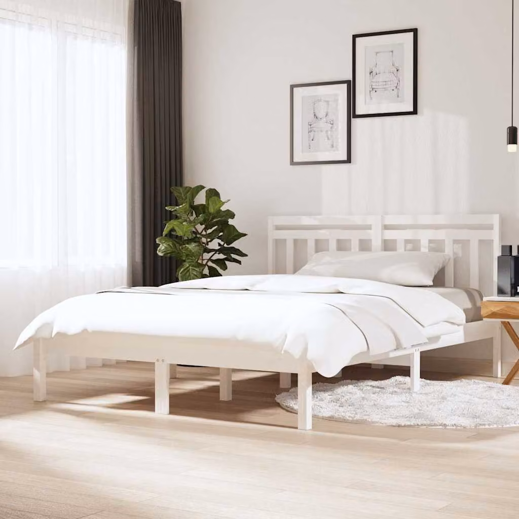 vidaXL Giroletto Bianco in Legno Massello di Pino L/P/H: 140 x 200 cm – 1