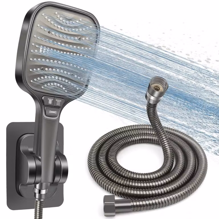 Set doccia con soffione, tubo flessibile e supporto, doccia a pioggia da 120 mm, 8 diverse modalità di getto