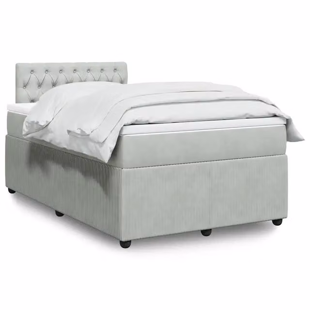Letto con Giroletto a Molle e Materasso Ibrido vidaXL in Velluto Grigio e Bianco L/P: 120 x 190 cm