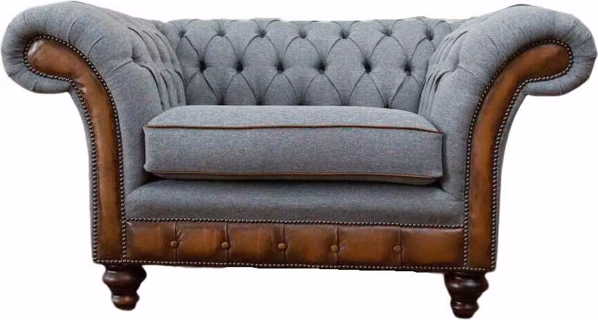 Sessel Design Relax Textil Lounge Luxus Grau Polster Sitzer Chesterfield
