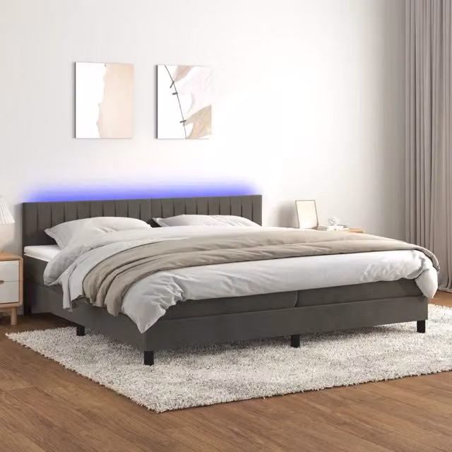 Letto Ibrido con Materasso vidaXL in Velluto Grigio e Bianco con Illuminazione LED e Porte USB L/P/H: 200 x 200 x 203 cm