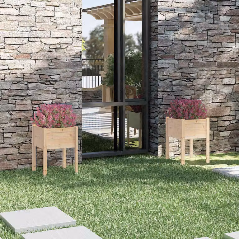 Set di 2 fioriere da giardino vidaXL in legno di pino marrone, L/P/H: 50 x 50 x 70 cm