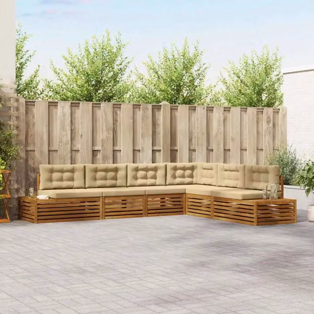 7 pz Set di divani da esterno Naturale e Beige 3374103