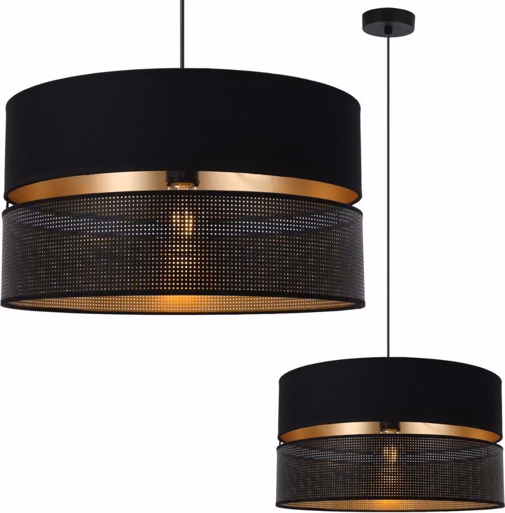 Asti Duo Black Lampada A Sospensione 1 Paralume Piatto Nero-Oro Ts 40Cm