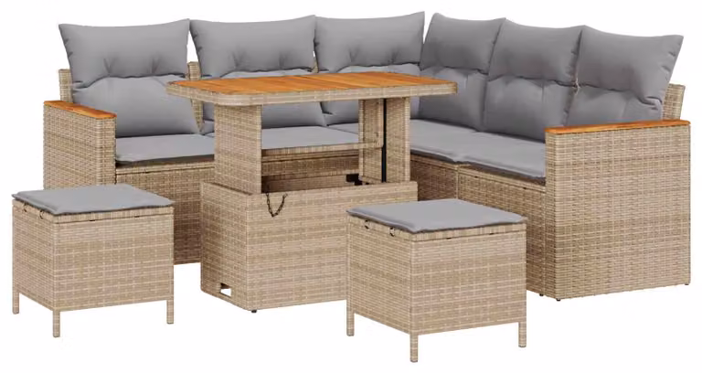 Set Divano da Giardino 8 pcs Beige polyrattan
