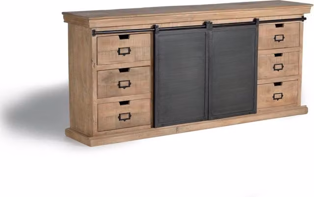 Madia Giner Y Colomer in legno di mango e metallo con 6 cassetti e 2 ante scorrevoli, stile industrial, colore marrone e nero