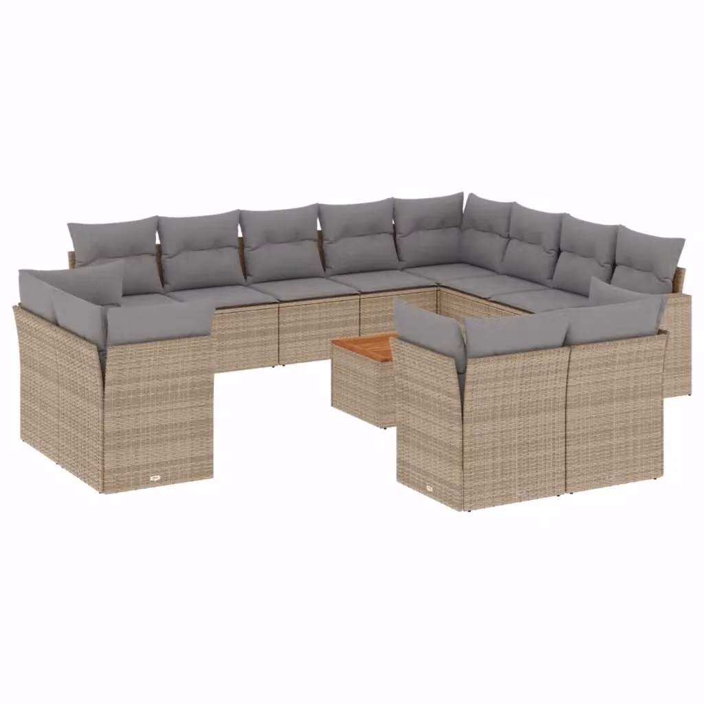 Set Divano da Giardino VIDAXL a forma di U in Polyrattan con 13 Cuscini Beige e Grigio – 2
