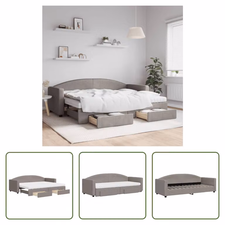 The Living Store Letto allungabile con cassetti Taupe 80x200 cm tessuto