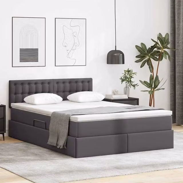 Letto con contenitore e materasso vidaXL Grigio L: 140 cm, P: 200 cm, H: 280 cm