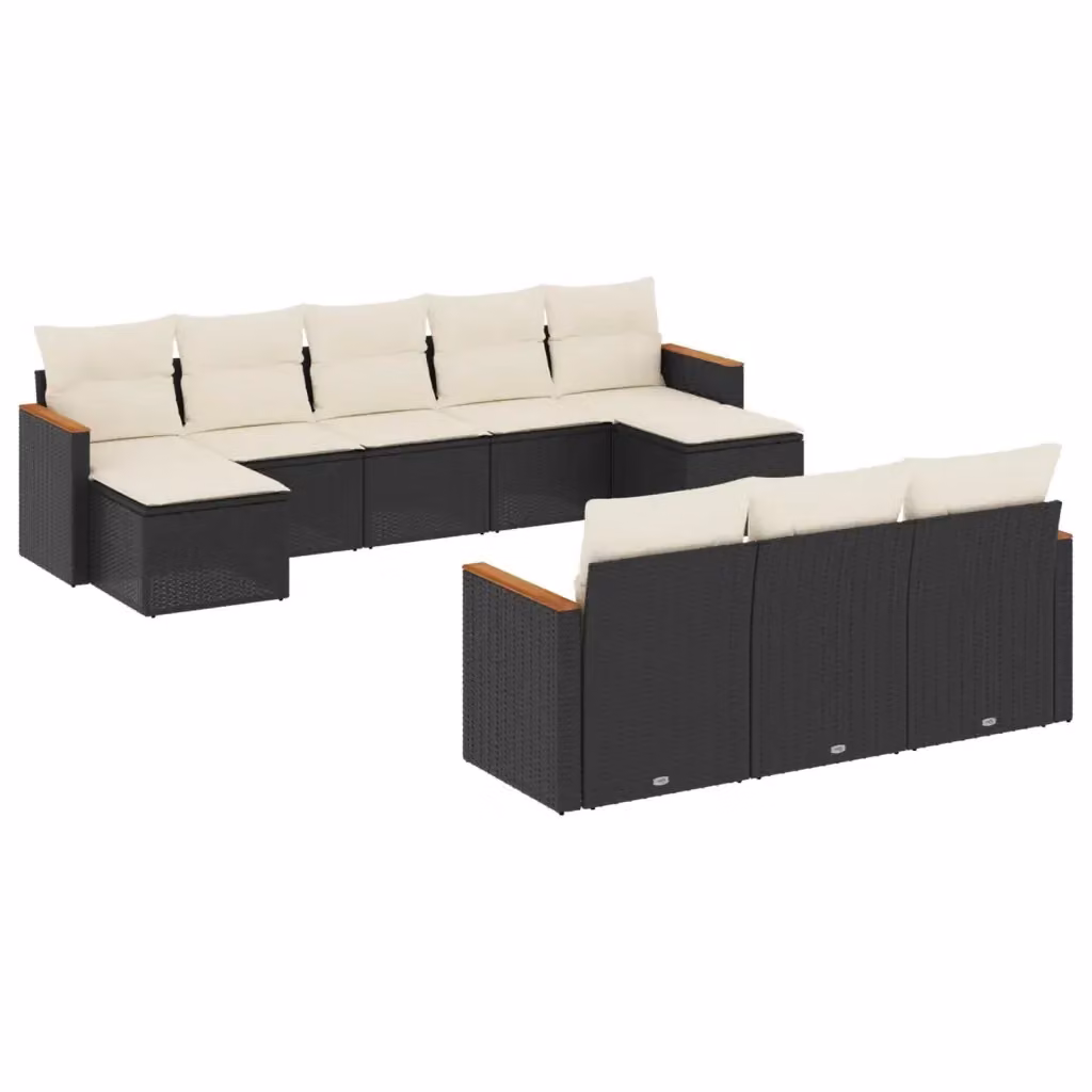 vidaXL Set Divani da Giardino 10 Pezzi in Polyrattan con Cuscini e Struttura in Acciaio Nero – 2