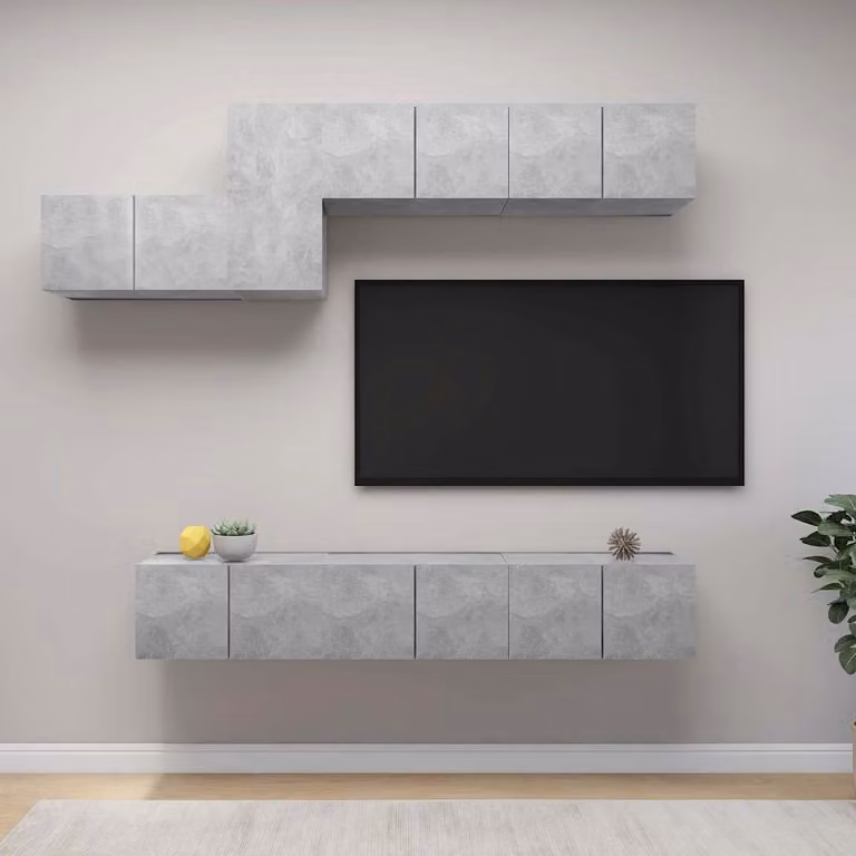 vidaXL Set di Mobili Porta TV Moderno 7 Pezzi in Legno e MDF Grigio Cemento