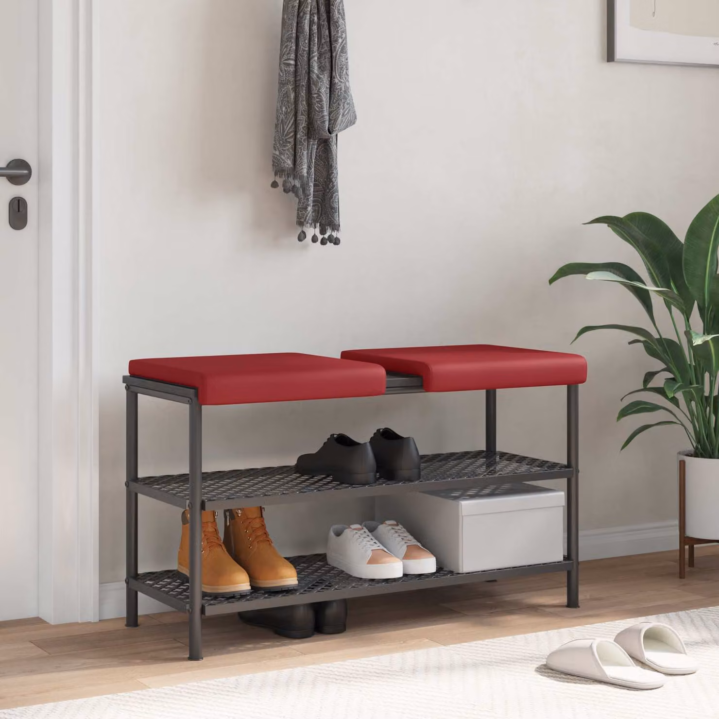 Set di 2 cuscini per panchina vidaXL in similpelle rosso vino con imbottitura in schiuma e base antiscivolo, L: 40 cm, P: 38 cm, H: 3,5 cm