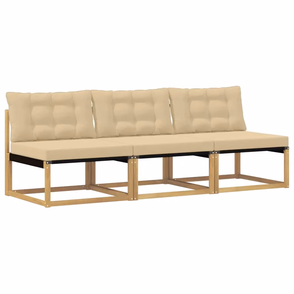 Divano centrale da esterno vidaXL in legno di acacia massello con cuscini beige e bianco – 2