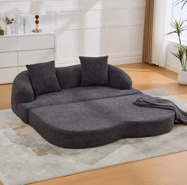Divano letto a 2 posti pieghevole in chenille grigio scuro 157x84x65 cm