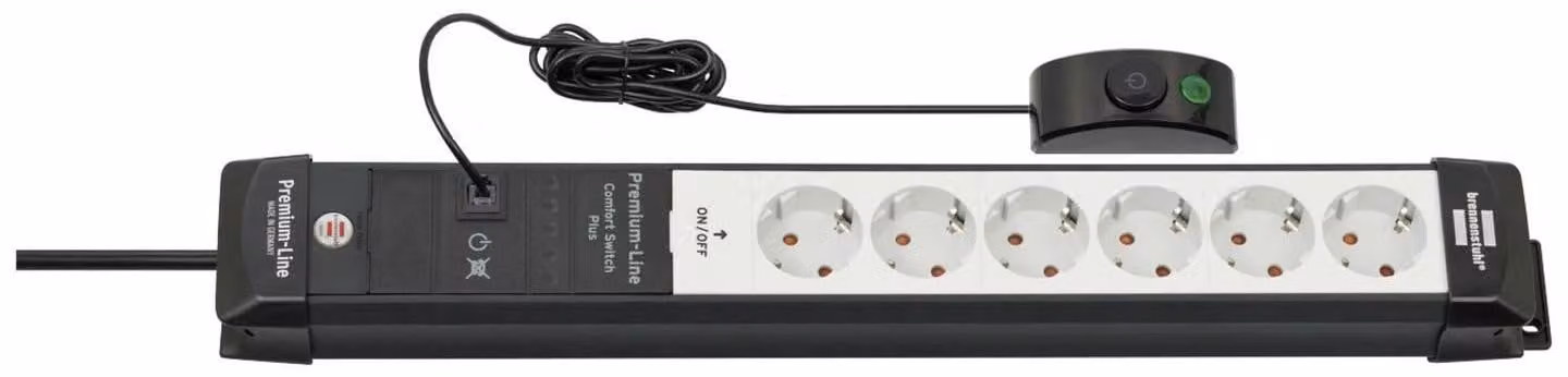 brennenstuhl 1951560102 brennenstuhl Premium-Line Comfort Switch Plus 6-fach Steckdosenleiste mit Fußschalter schwarz