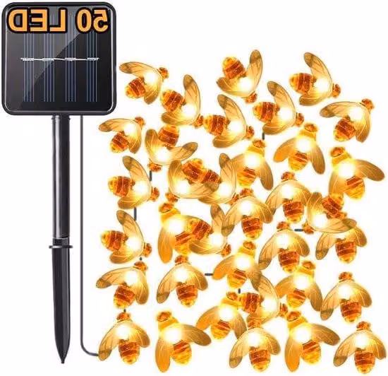Lampade da giardino a energia solare, 50 LED, 7 m, luce bianca calda, impermeabili, per terrazza