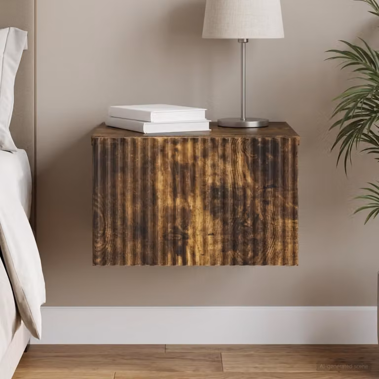 vidaXL Mobiletto da notte sospeso moderno Rovere Fumo L: 33 cm, P: 34,5 cm, H: 20 cm