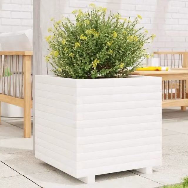 Fioriera da Giardino e Vaso da Esterno Design Mania in Legno Massello di Pino, Bianca, L/P/H: 50 x 50 x 49,5 cm