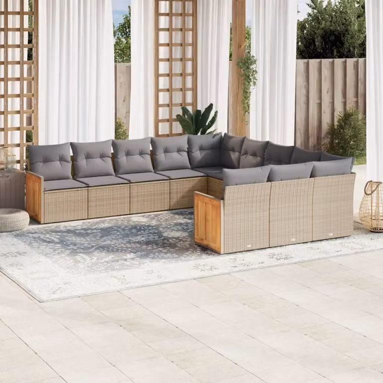 Maison Exclusive - Set Divani da Giardino 11 pz con Cuscini Beige in Polyrattan