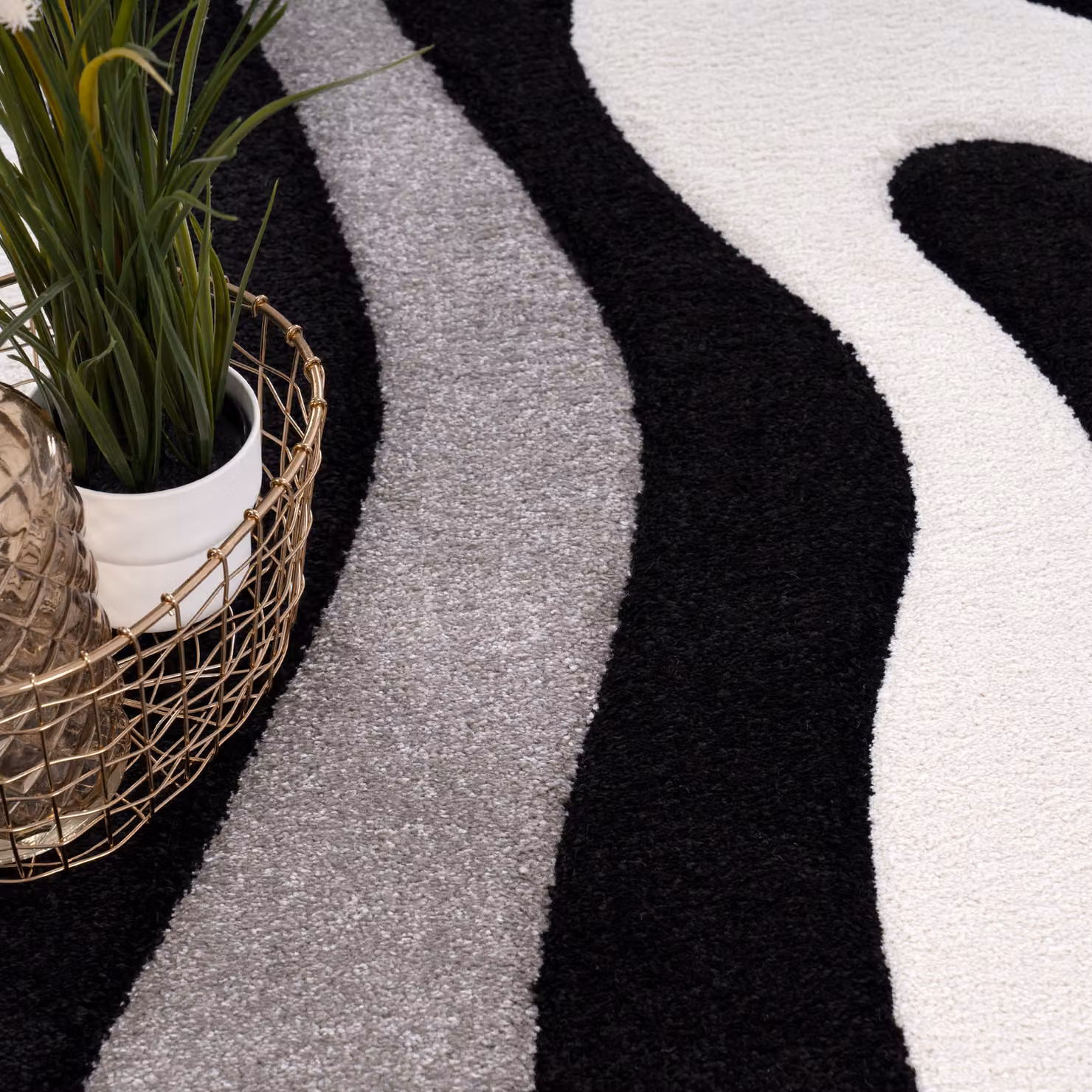 Tappeto moderno Diamora nero con effetto alto-basso, rettangolare, L: 150 cm, P: 80 cm – 2