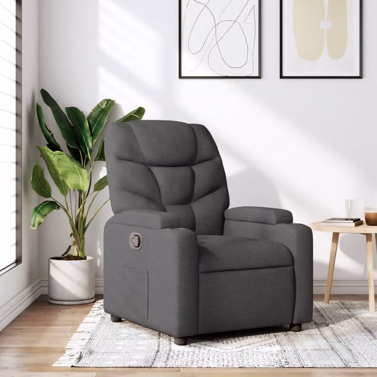 vidaXL Poltrona reclinabile relax in tessuto grigio con braccioli e struttura in legno e metallo