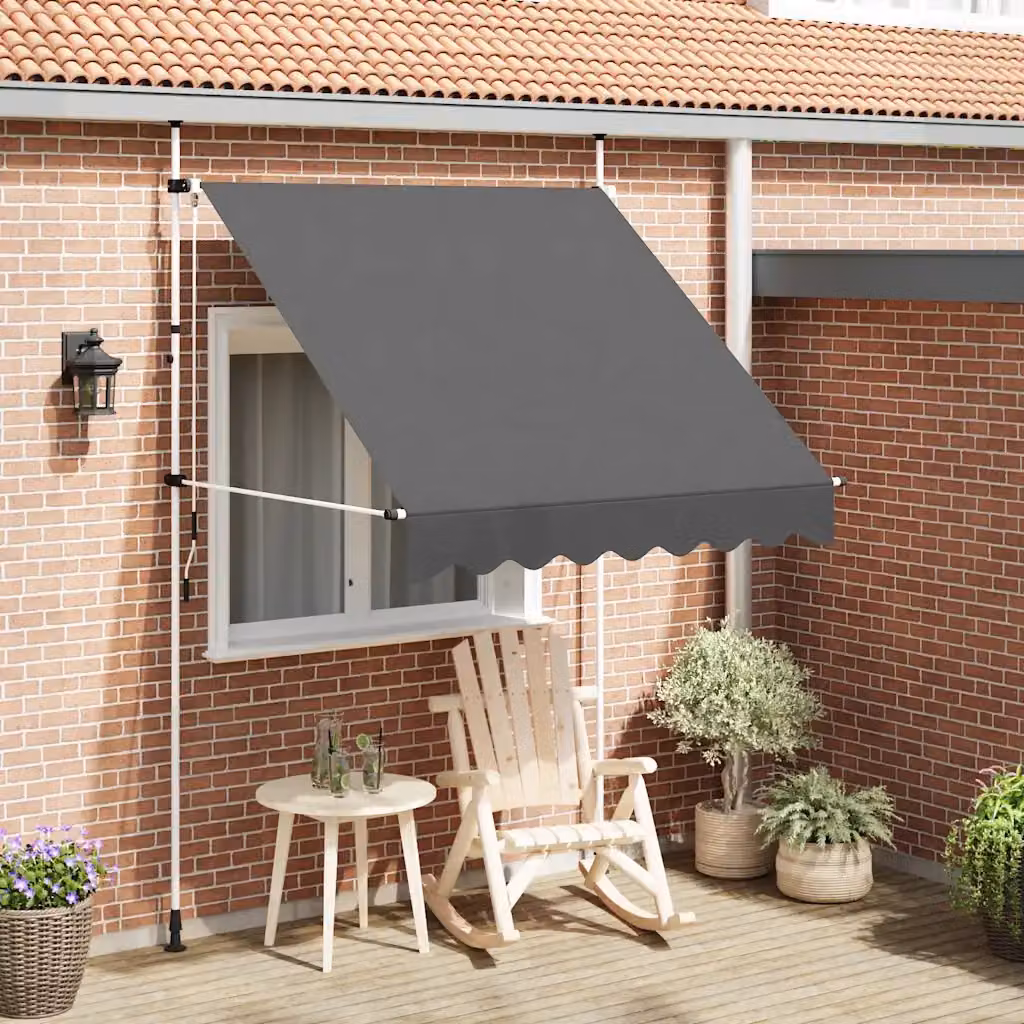 vidaXL Tenda da Sole Retrattile Manuale con Bracci Pieghevoli in Acciaio e Tessuto in Poliestere, Colore Antracite, L: 200 cm