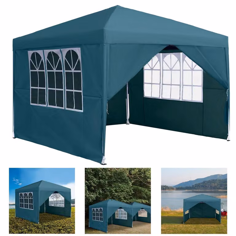 Gazebo da giardino 3x3 metri, impermeabile, con 4 pannelli laterali e finestre, colore verde
