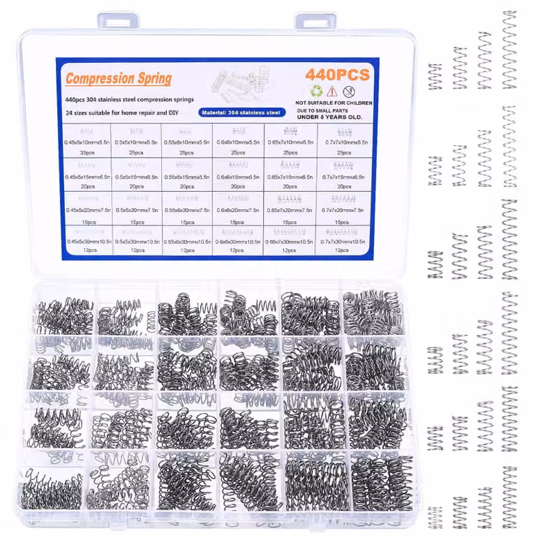 Assortimento di molle a compressione, 440 pezzi, acciaio inossidabile, 24 dimensioni
