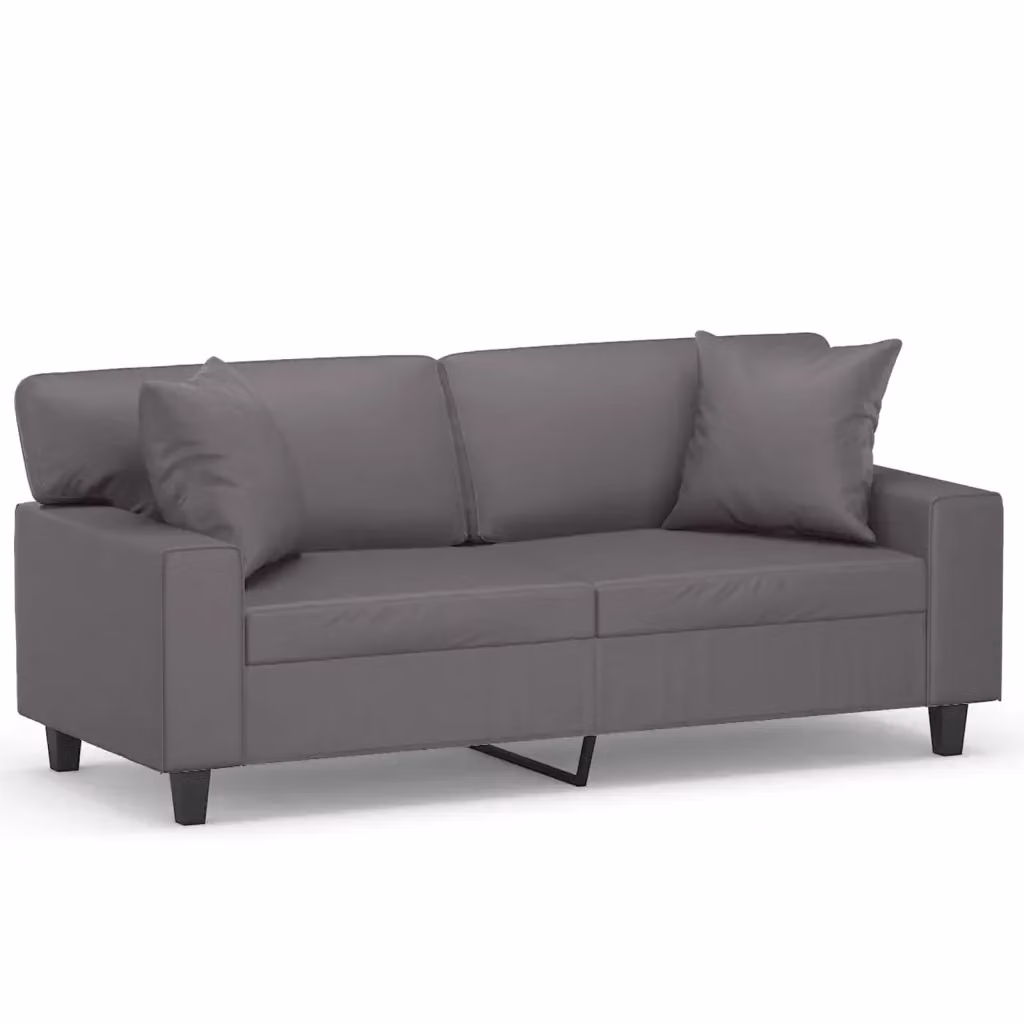 vidaXL Divano a 2 Posti Moderno in Similpelle Grigio con Cuscini e Struttura in Metallo – 2