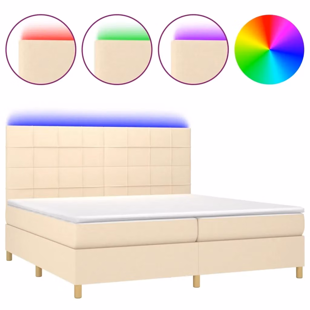 Letto a molle con materasso vidaXL in tessuto bianco e beige con illuminazione LED e porta USB L/P/H: 200 x 200 x 31 cm – 2