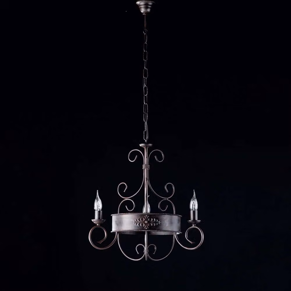 Lampadario Baltimora Bonetti Illumina in metallo nero e marrone, stile classico con 3 luci LED, diametro: 54 cm, Altezza massima: 113 cm – 2