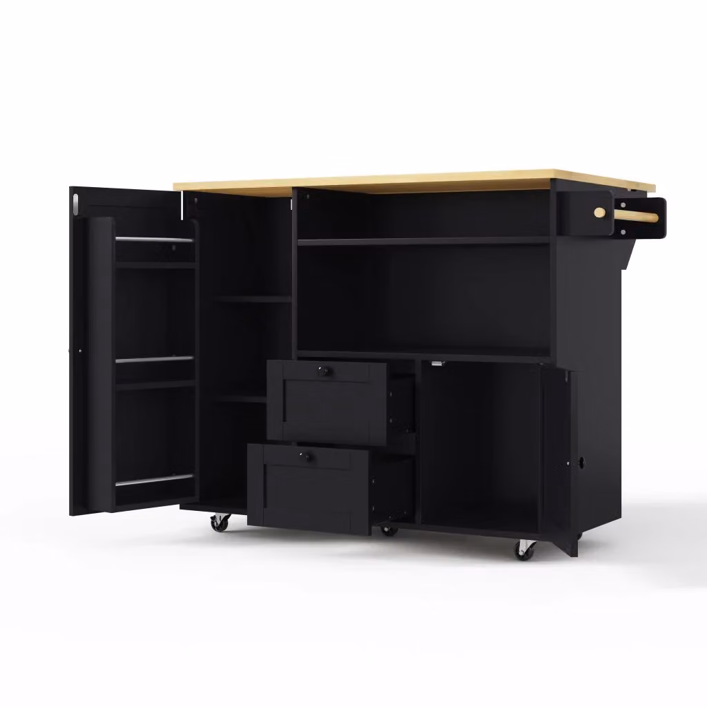 Mobiletto da cucina Minimal con cassetti effetto legno, disponibile in nero o beige, L: 104 cm, P: 45 cm, H: 89 cm – 2