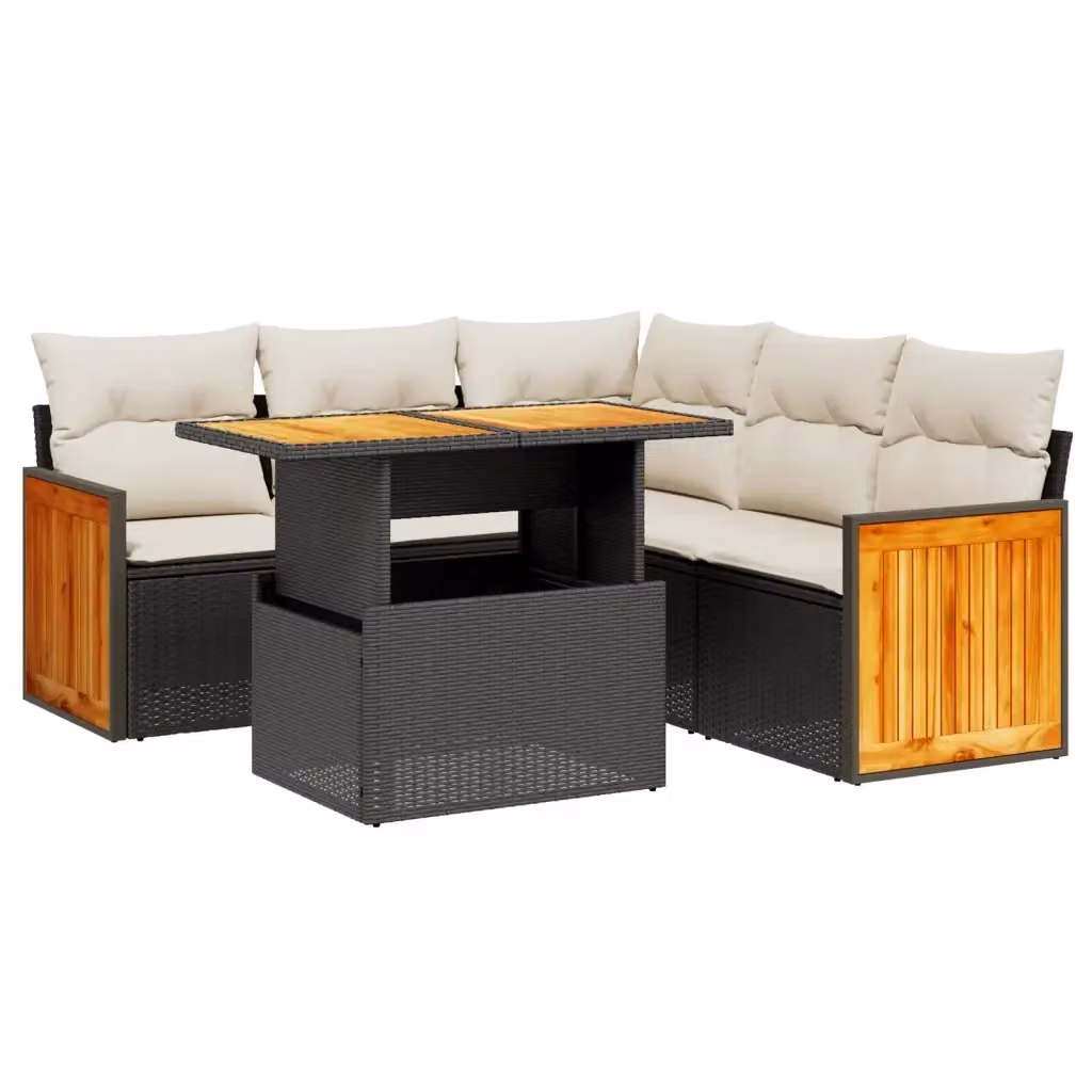 Set Divano da Giardino vidaXL 6 pz a Forma a L con Cuscini Nero e Tavolino da Esterno in Polyrattan e Acciaio – 2