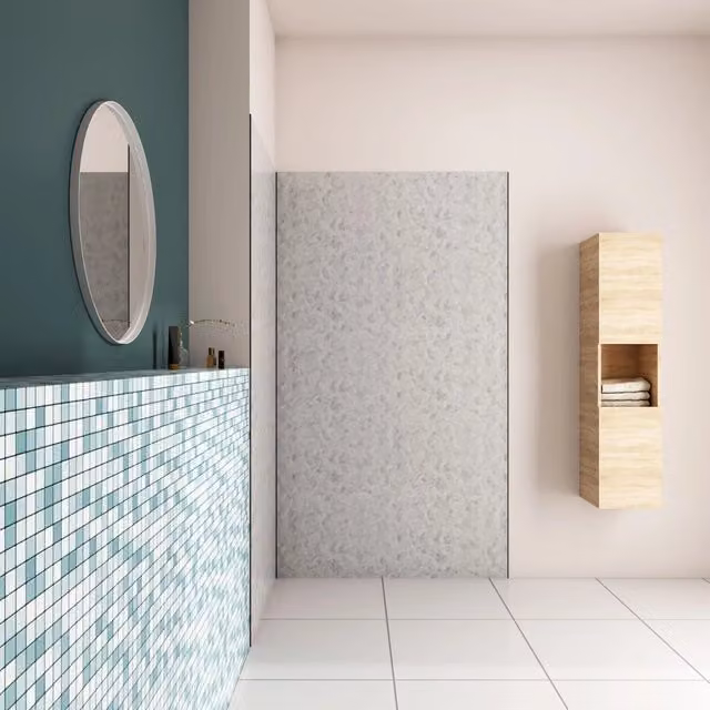 H.210 cm Pannello Doccia ad Angolo 80x80 cm Realizzato in Alluminio da 3 mm con Profili Finitura Grigio Cemento per Rivestimento Parete Bagno