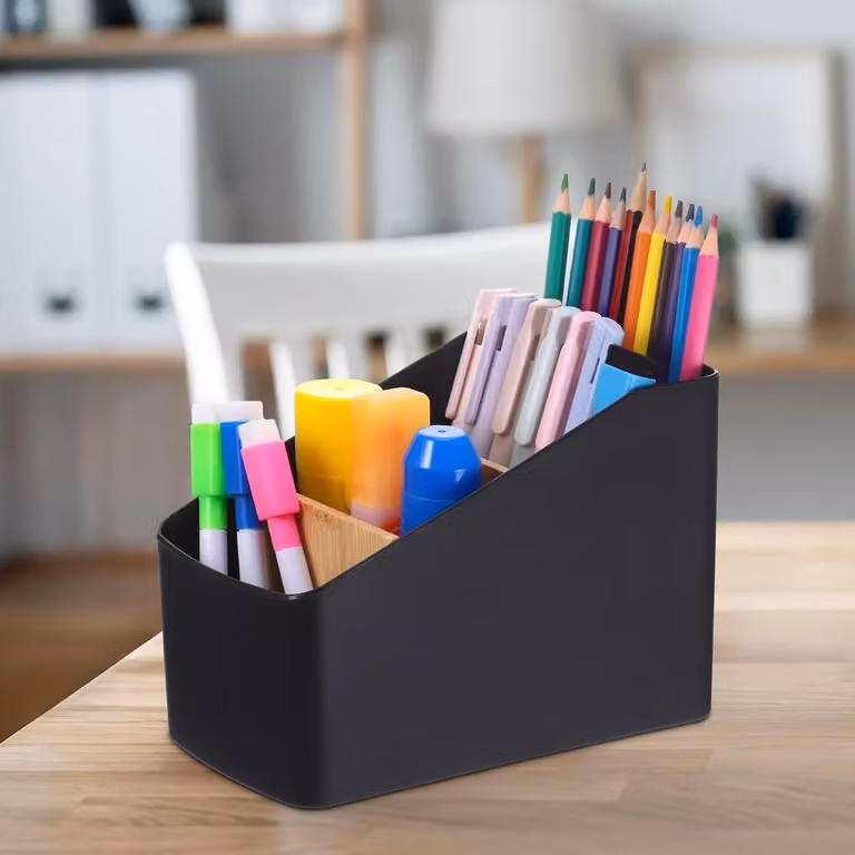 Organizzatore da scrivania in legno con 4 scomparti, in bambù, multifunzionale, confezione singola, per l'ufficio