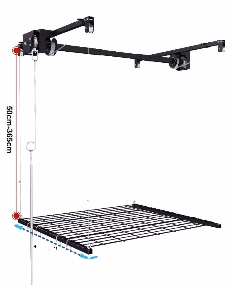 Sistema di sollevamento a soffitto per garage, con chiusura di sicurezza manuale, sistema a manovella, dimensioni 1,2 x 1,2 metri
