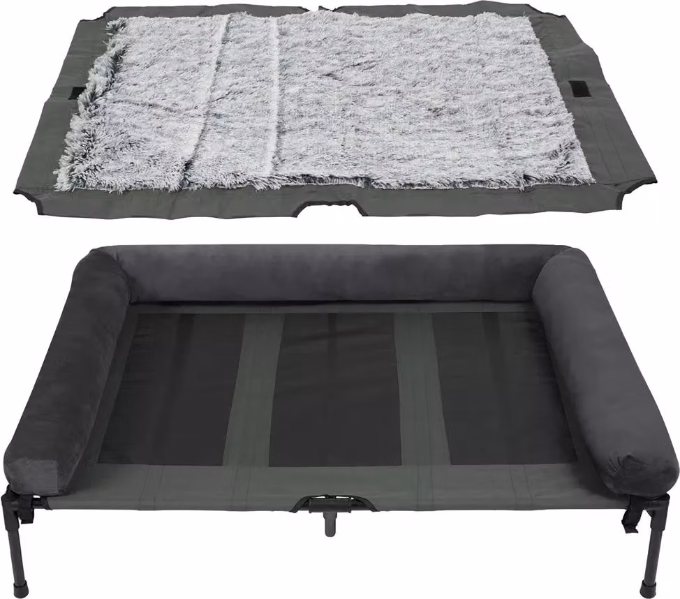 Cuccia per cani rialzata, utilizzabile tutto l'anno, bordo rimovibile, grigio, XXL (130x90x28cm)
