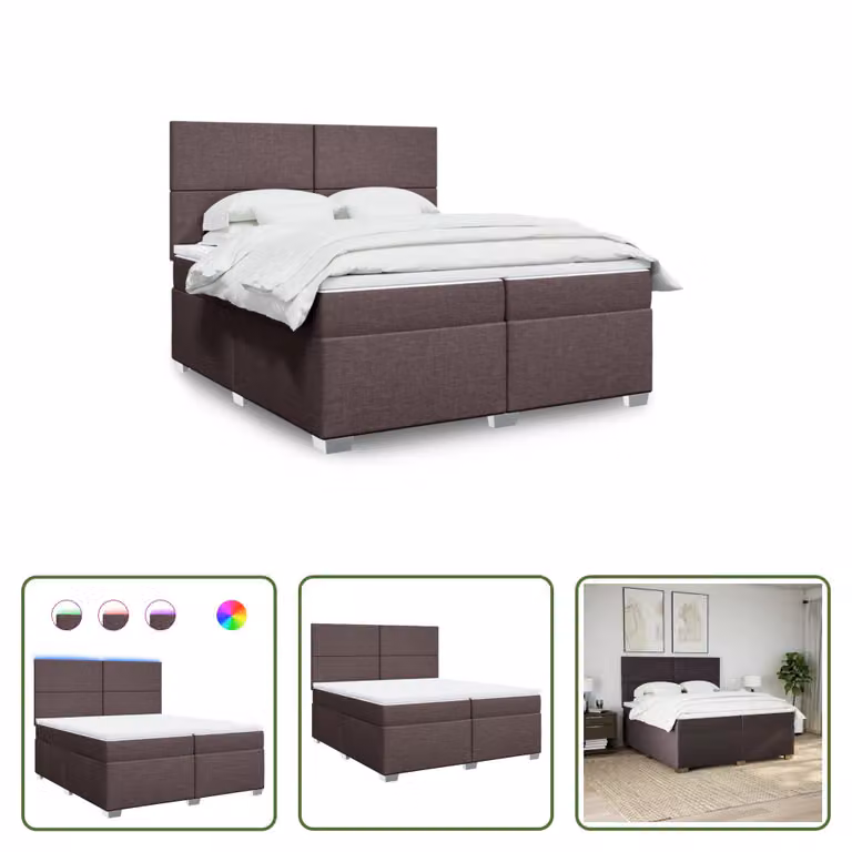 The Living Store Letto a molle con materasso marrone scuro 200x200 cm in tessuto