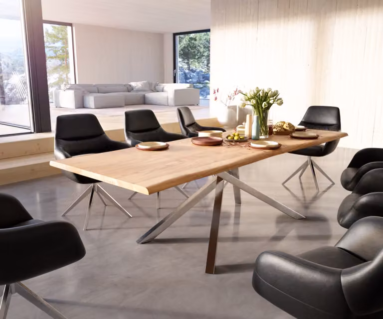 Tavolo da pranzo DELIFE Edge 260x100 Acacia naturale Base a croce Rettangolare Acciaio inossidabile Live-Edge