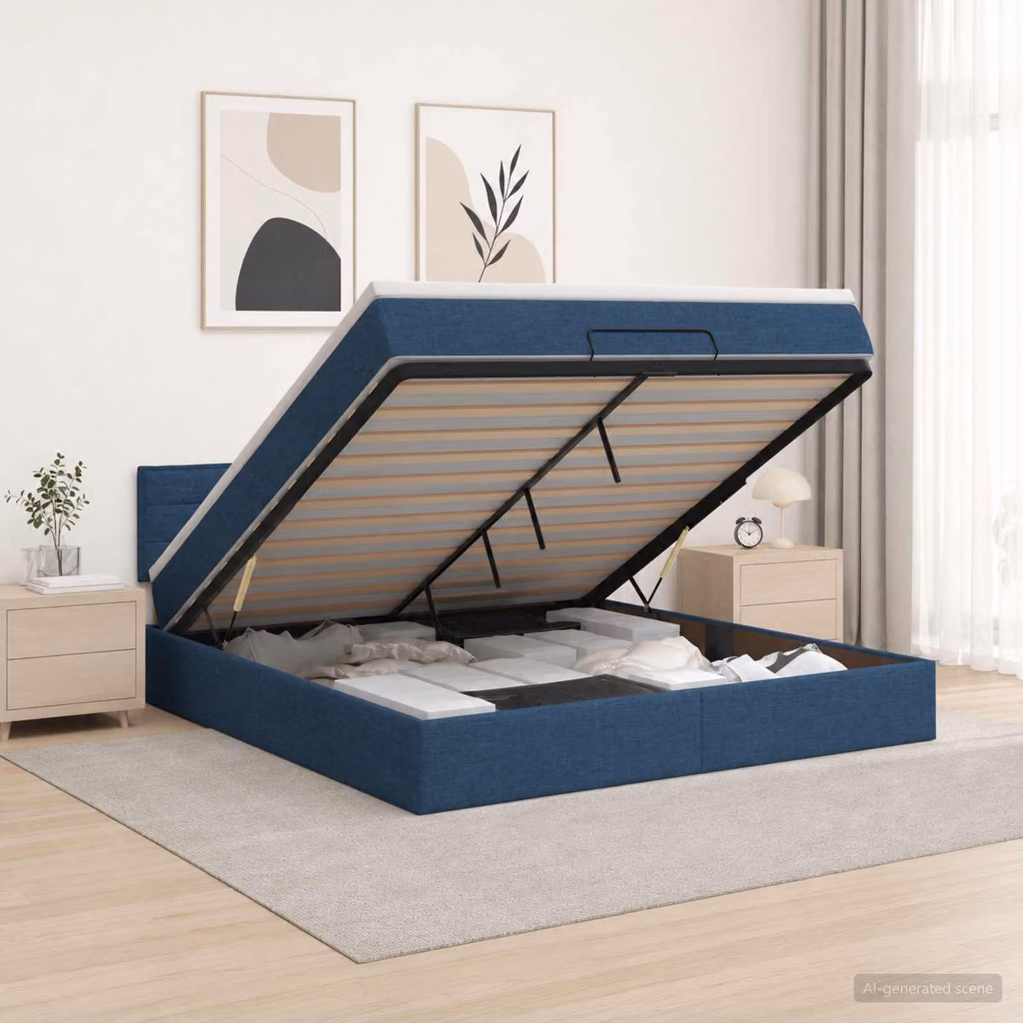 Letto ottomano con materasso vidaXL in tessuto blu, L 180 x P 200 cm