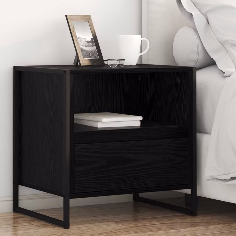 Set di 2 comodini vidaXL in stile industrial, colore nero e rovere, L 50 cm x P 39,5 cm x H 50 cm