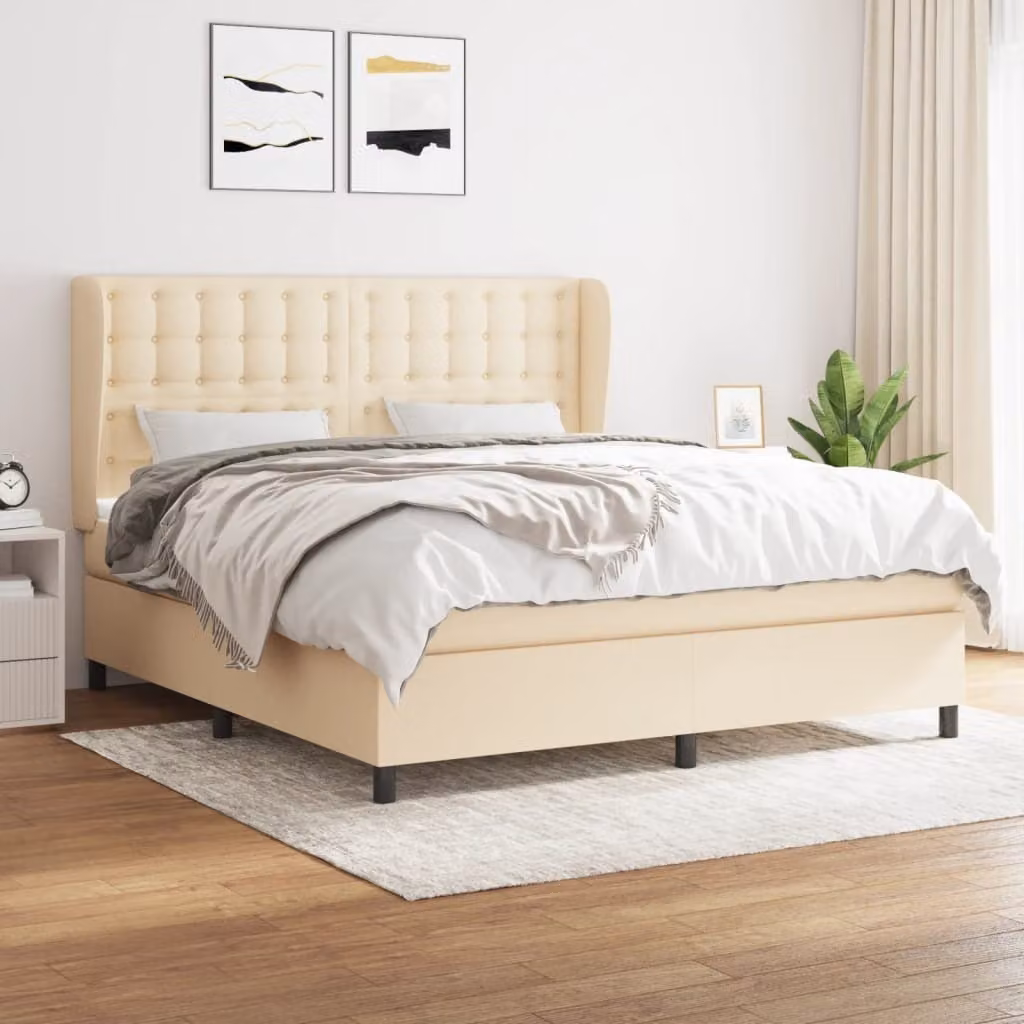 Maison Exclusive - Giroletto a Molle con Materasso Crema 180x200 cm in Tessuto