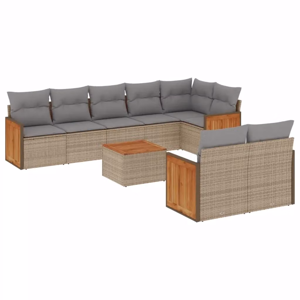 vidaXL Set Divano da Giardino a L 9 pz in Polyrattan con Cuscini Beige e Tavolino da Esterno – 2