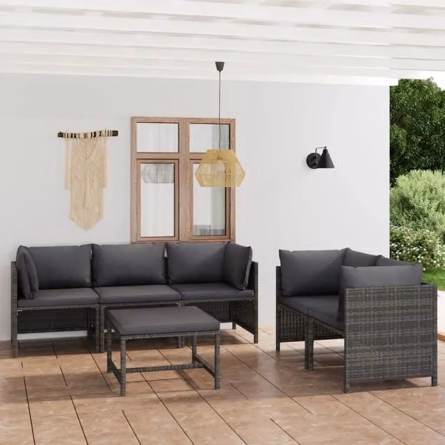 Set Divani da Giardino 6 pz con Cuscini in Polyrattan Grigio 3059759