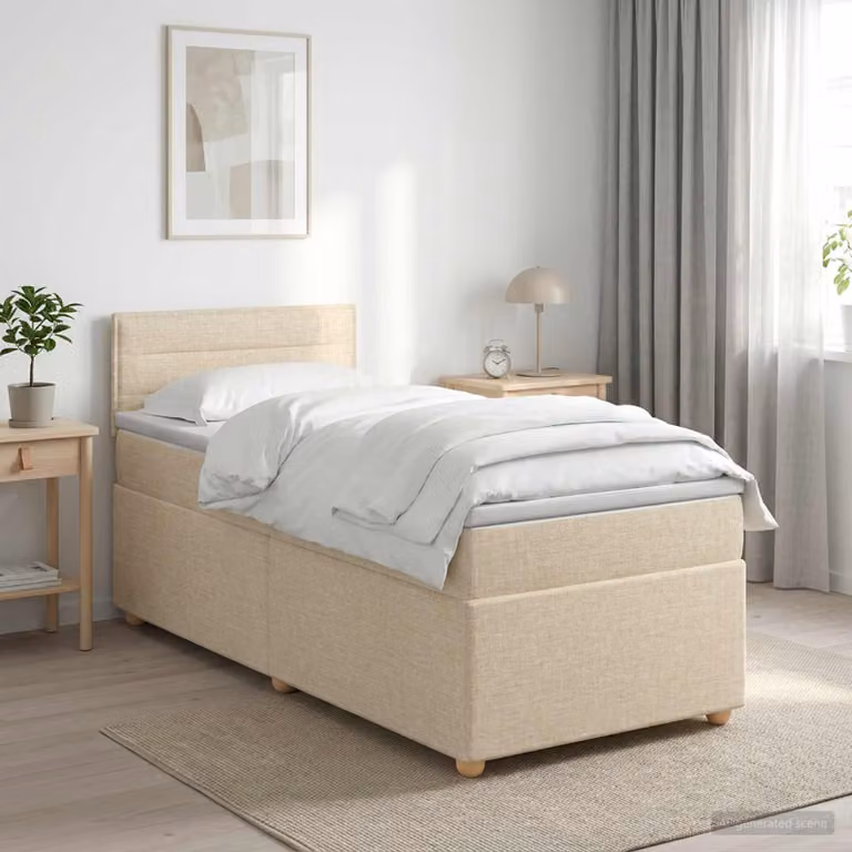 Letto box spring con materasso ibrido vidaXL in tessuto beige, L 80 x P 200 cm