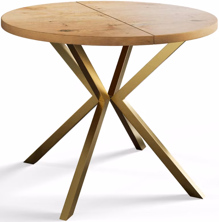 Alpi Moebel, Tavolo da Pranzo Rotondo, Tavolo da Cucina Allungabile, Diamentro: 120-200 cm, Gambe in Metallo Dorate, Lancelot, Collezione Loft Liten